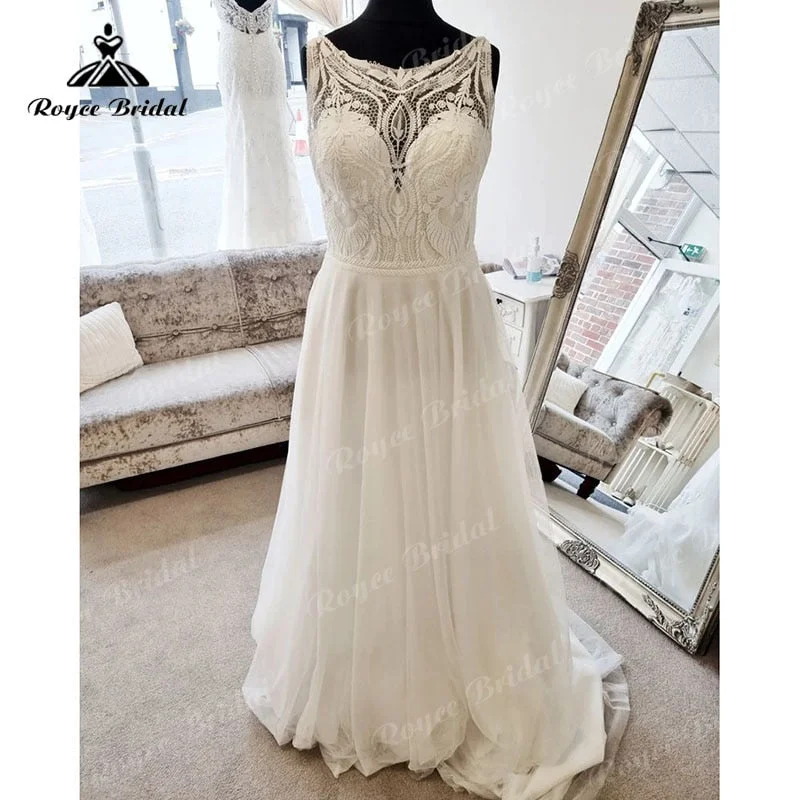 Sale For Women Roycebridal Elgant Scoop Neck A Line Boho Sleeveless Wedding Dress for Women Beach Summer 2025 Vinatge Bridal Wedding Gowns vestido noiva