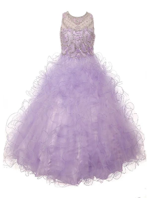 Seasonal Clearance Little Girls Lilac Ruffles Rhinestone Illusion Neck Pageant Dress 2-6