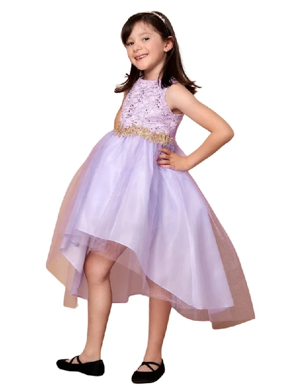 Daily Essentials Little Girls Lilac Sequin Bodice Hi Low Flower Girl Dress 2-6