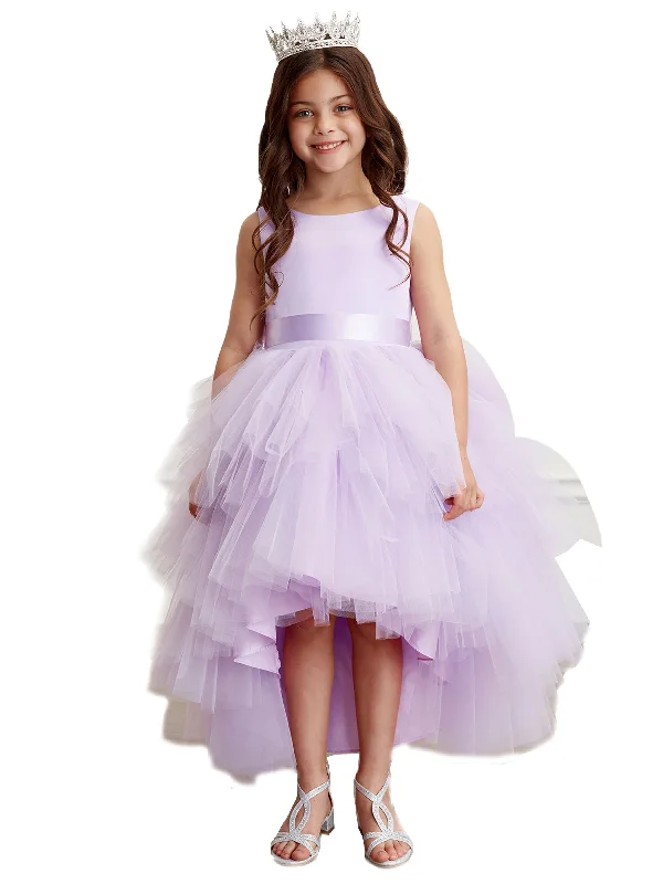 Embrace New Fashion Little Girls Lilac Sash Ruffled Tulle High Low Flower Girl Dress 2-6