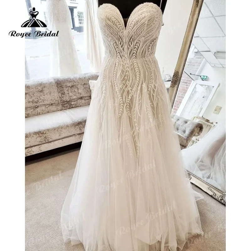 Minimalist Women’s Fashion Clothing Roycebridal Vintage Spaghetti Straps Sweetheart Lace A Line Wedding Dress for Women 2025 Vestidos Civil Bridal Summer Beach Wedding Gown