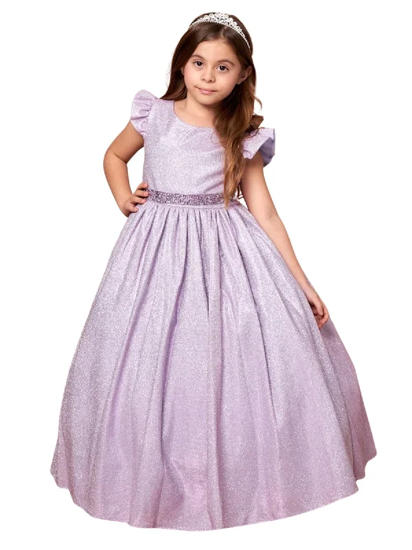 Huge Discounts This Week Little Girls Lilac Metallic Flutter Sleeve Flower Girl Dress 2-6