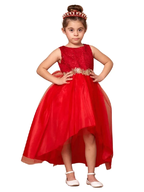 Easygoing Women’s Style Little Girls Red Sequin Bodice Hi Low Flower Girl Dress 2-6