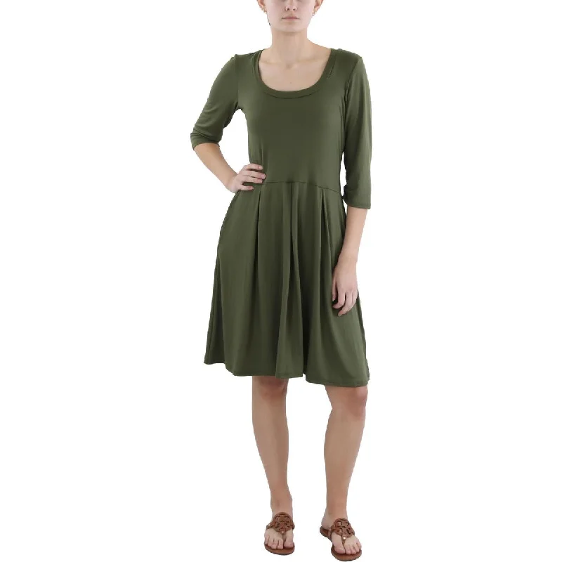 Trendy Women’s Apparel for All Seasons 24seven Comfort Apparel Womens Scoop Neck Elbow Sleeve Midi Dress