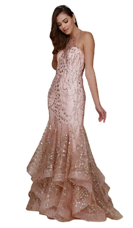 Seasonal Picks Nox Anabel - Embellished Illusion Halter Mermaid Gown T153 - 1 pc Gold In Size XS Available