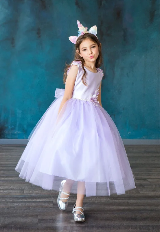 Limited Stock, Big Discounts Little Girls Lilac Beaded Flower Appliques Tulle Flower Girl Dress 2-6