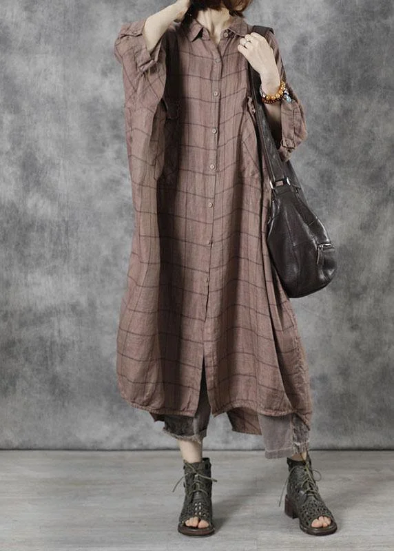 Unleash Your Trendy Side Loose Khaki PeterPan Collar Button Fall Dress Three Quarter Sleeve Unleash Your Trendy Side Loose Khaki PeterPan Collar Button Fall Dress Three Quarter Sleeve