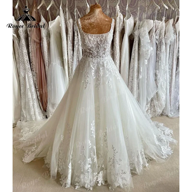 Best Boutiques Online Roycebridal 2025 hochzeitskleid Luxury Bridal Lace Wedding Gowns Elegant Square Neckline Princess Women Boho Wedding Dresses Court Train