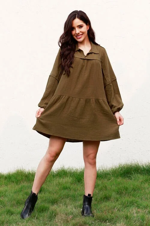 Vibrant Styles Ruffle Hem Balloon Sleeve Mini Dress