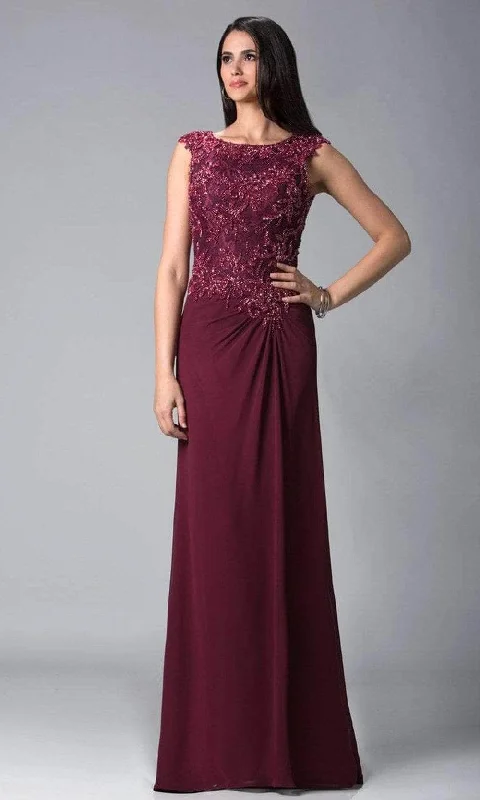 Best Clearance Sales Right Now Feriani Couture - Cap Sleeve Lace Appliqued Column Gown 18402