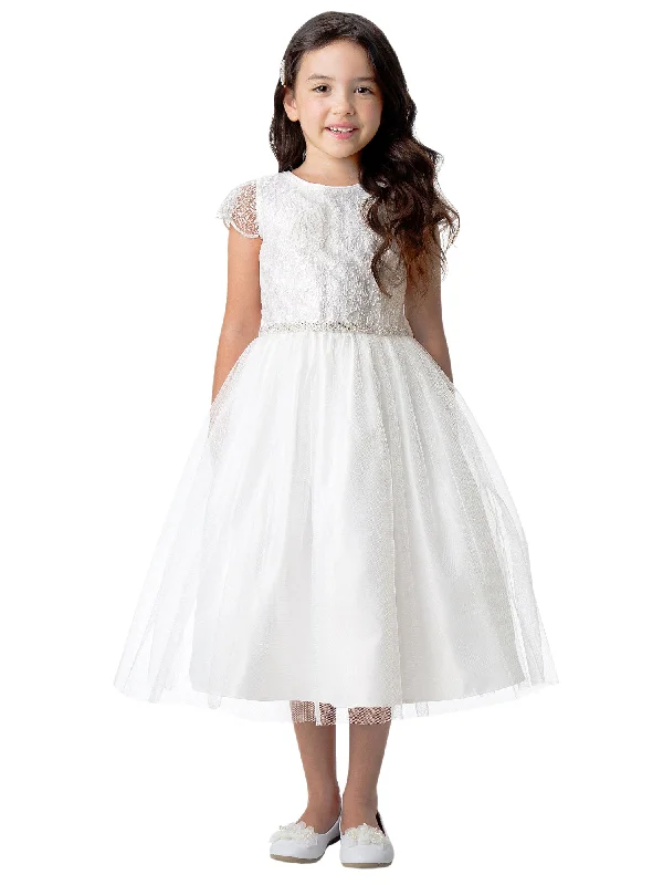 New Season Fashion Preview Little Girls Off White Cord Sequin Embroidered Lace Tulle Flower Girl Dress 2-6