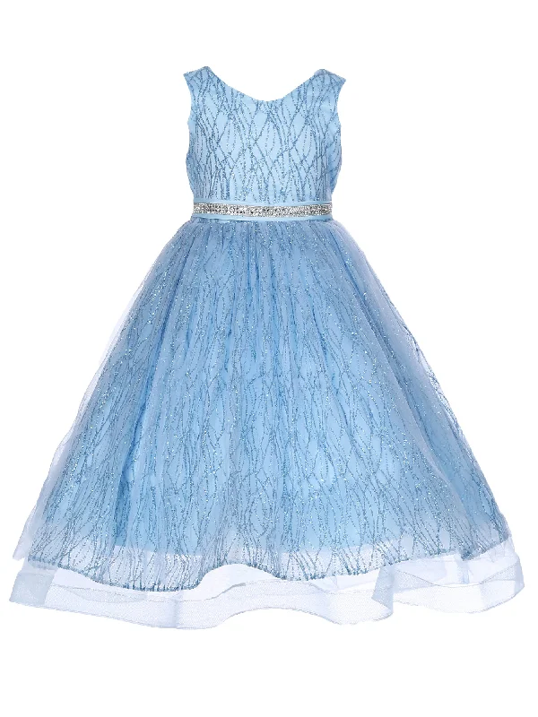 Huge Price Cut Little Girls Light Blue Glitter Tulle Sleeveless Flower Girl Dress 3-6