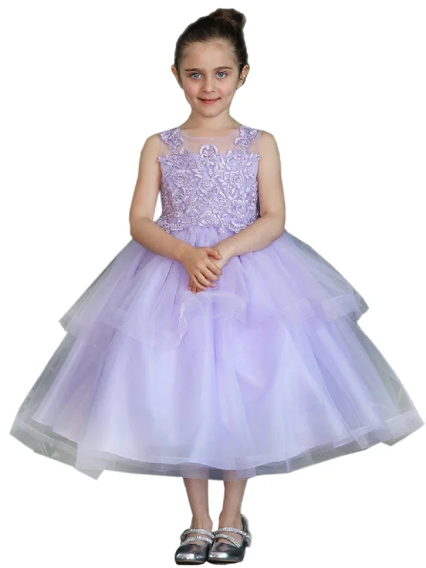 Stupidly Low Prices Little Girls Lilac Illusion Neckline Lace Organza Flower Girl Dress 2-6