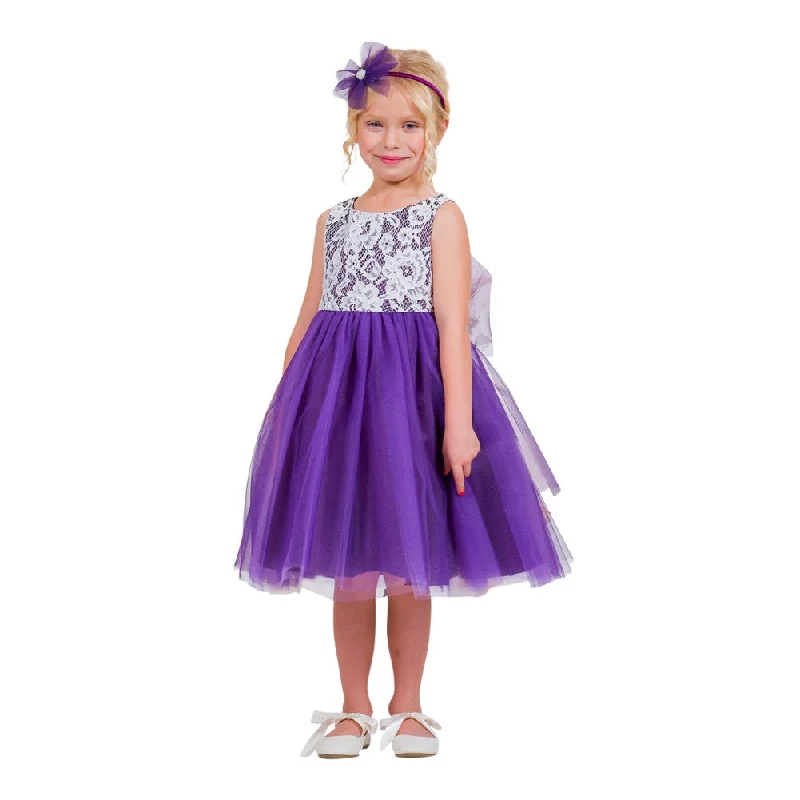 Luxury Fashion Little Girls Purple Lace Tulle Sleeveless Easter Dress 2-6