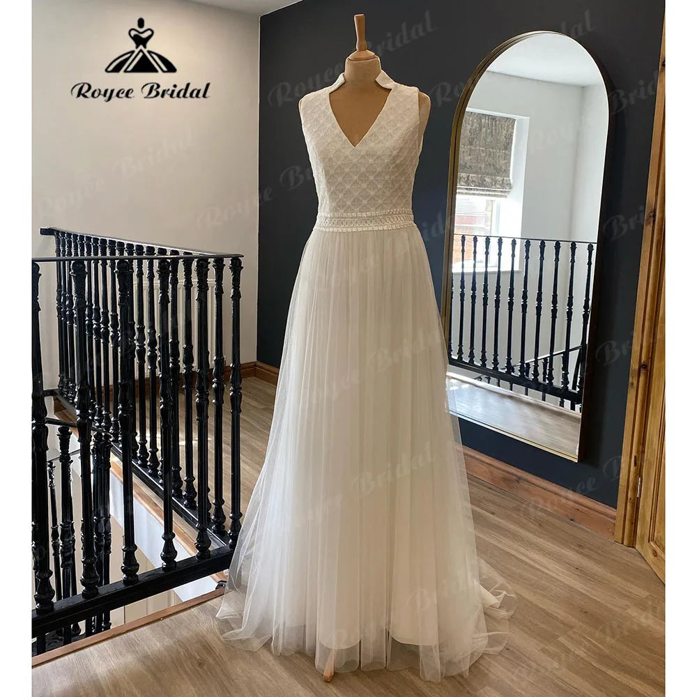 Fashion-forward Women’s Clothing Robe Femme Civil Summer Sleeveless V Neckline Soft Tulle Wedding Gown for Women 2024 Bridal Wedding Dress robe de soirée Elegant