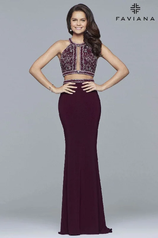 Online Clothing Boutiques Faviana - 10019 Beaded Top Two-Piece Evening Gown