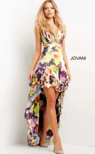 Limited Time Offers Jovani 09389 High Low Formal Floral Print Prom Gown