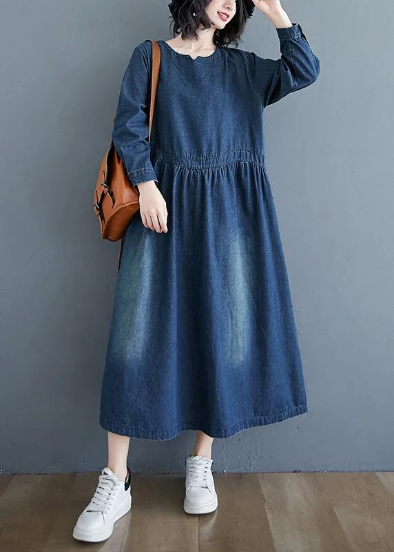 Women's High-Fashion Apparel Chic O Neck Cinched Spring Tunic Wardrobes Denim Blue Art Dresses Women's High-Fashion Apparel Chic O Neck Cinched Spring Tunic Wardrobes Denim Blue Art Dresses