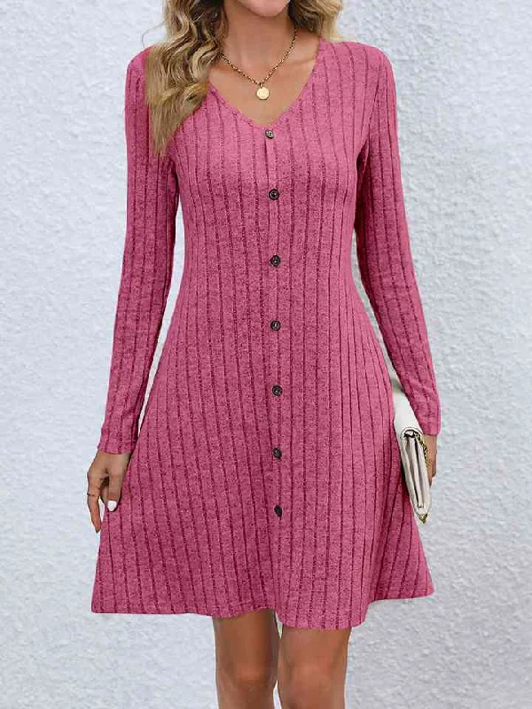 Fashion Women's Clothing V-Neck Long Sleeve Mini Dress