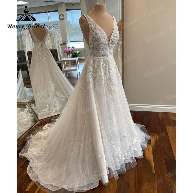 Chic Women’s Clothing for Date Nights Elegant Robe Chic Boho Lace Wedding Gown 2025 V neck Women A Line Tulle Bridal Dresses Lace Bidice Vestidos de Novia Backless