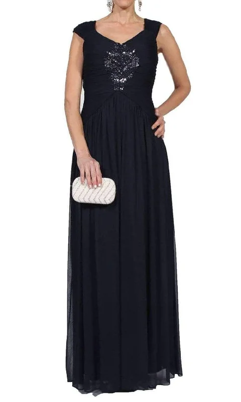 Clothing Store Adrianna Papell - 09G879300 Cap Sleeve Embellished Ruched A-Line Gown