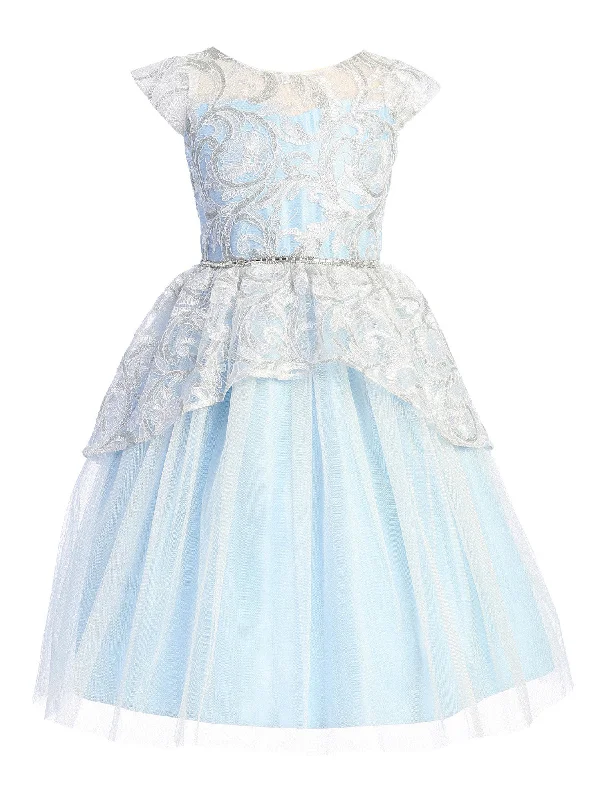 Limited Time Offer Little Girls Light Blue Lace Peplum Crystal Tulle Flower Girl Dress 2-6