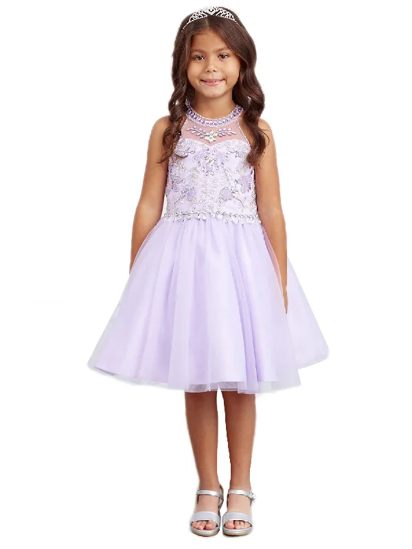 Everyday Basics Little Girls Lilac Tear Drop Rhinestone Waist Choker Short Pageant Dress 2-6