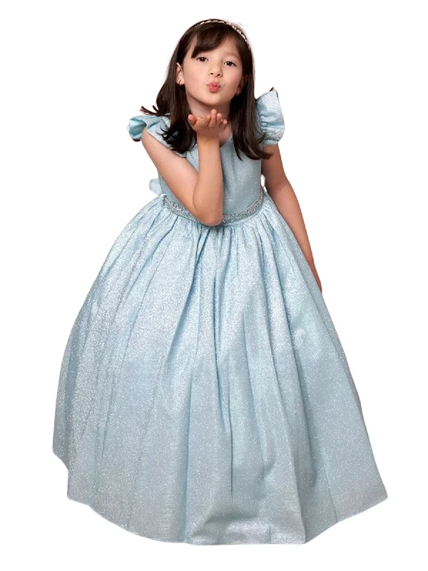 Browse Our Top Products Little Girls Light Blue Metallic Flutter Sleeve Flower Girl Dress 2-6