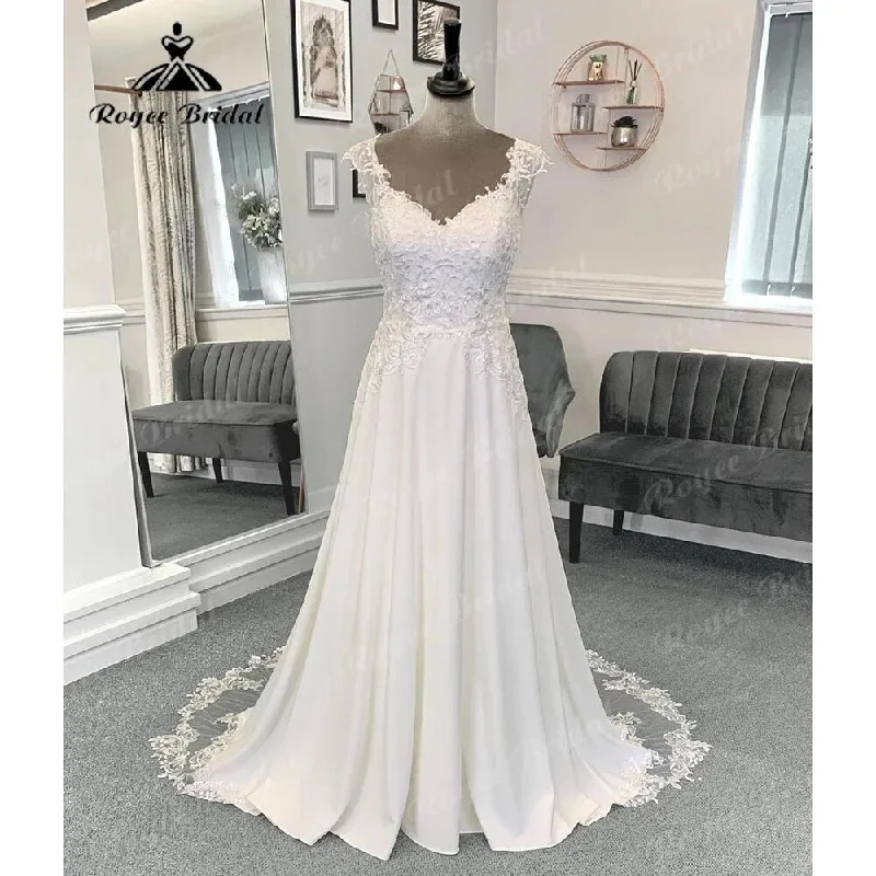 Wardrobe Update Robe Mariee Lace Appliques Boho Soft Satin Beach Wedding Dress with Cap Sleeve 2024 Vestidos De Novia Summer Boheme Bridal Gown