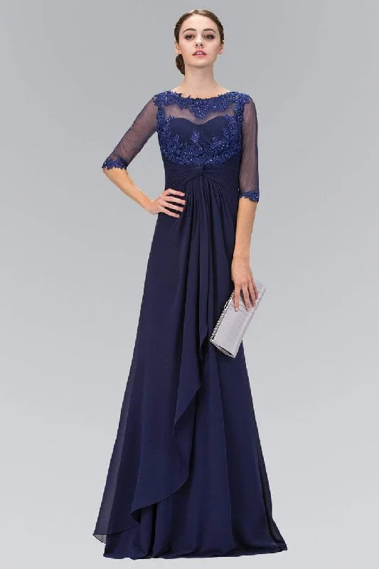 Best Sellers Elizabeth K - GL1424 Sheer Sleeves and Back Chiffon A-line Gown