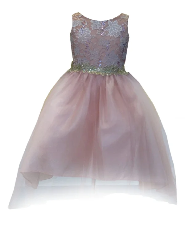 Explore What's New Little Girls Mauve Sequin Bodice Hi Low Flower Girl Dress 2-6