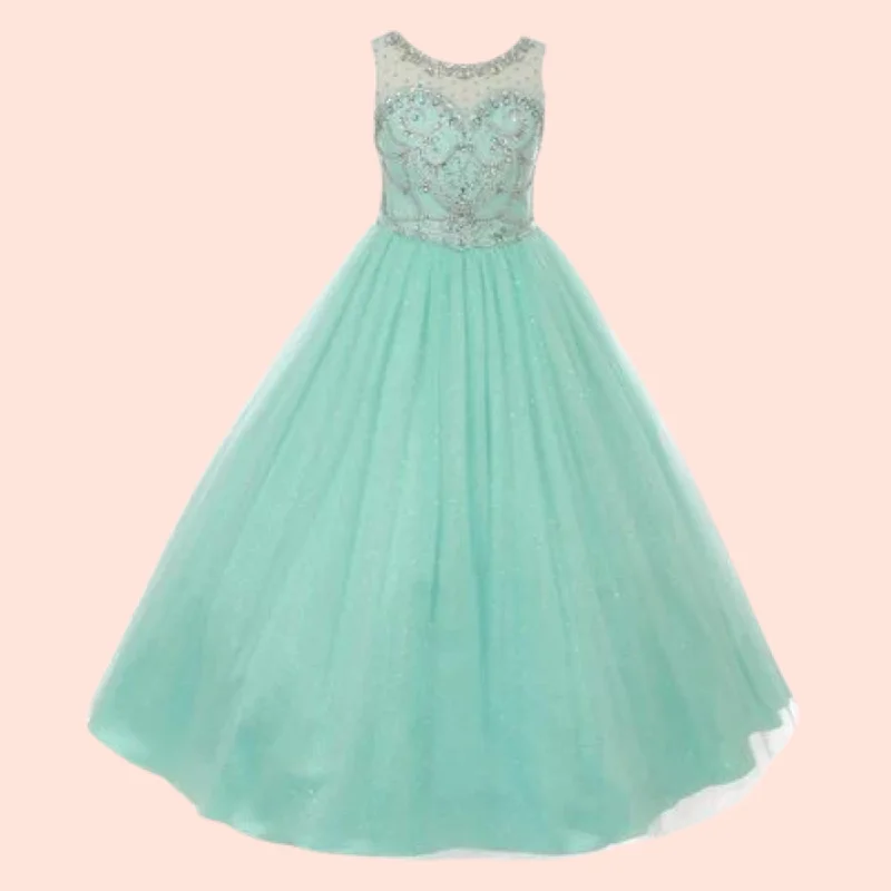 Trendy Threads Little Girls Mint Crystal Beading Glitter Tulle Pageant Dress 4-6