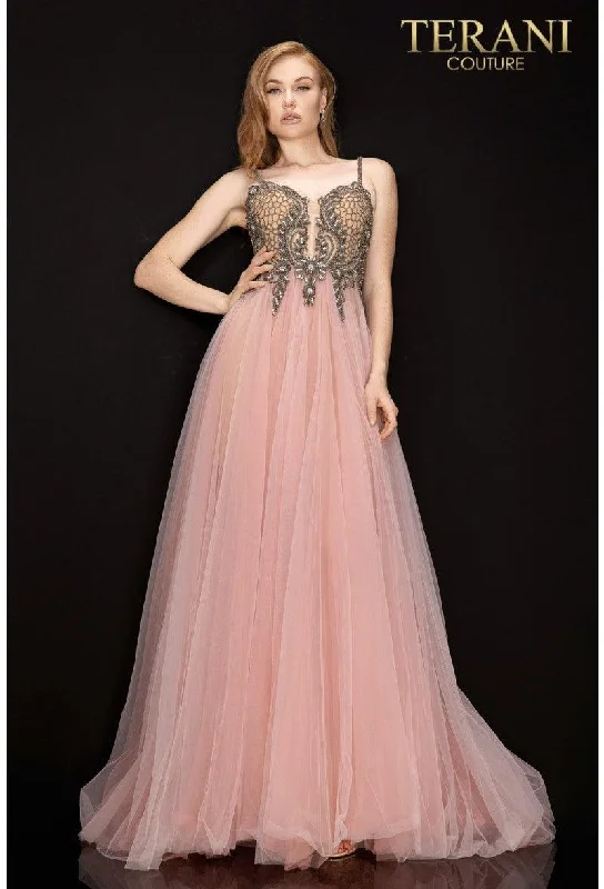 Everyday Women’s Fashion Trends Terani Couture 2011P1070 Long Beaded Tulle Prom Gown