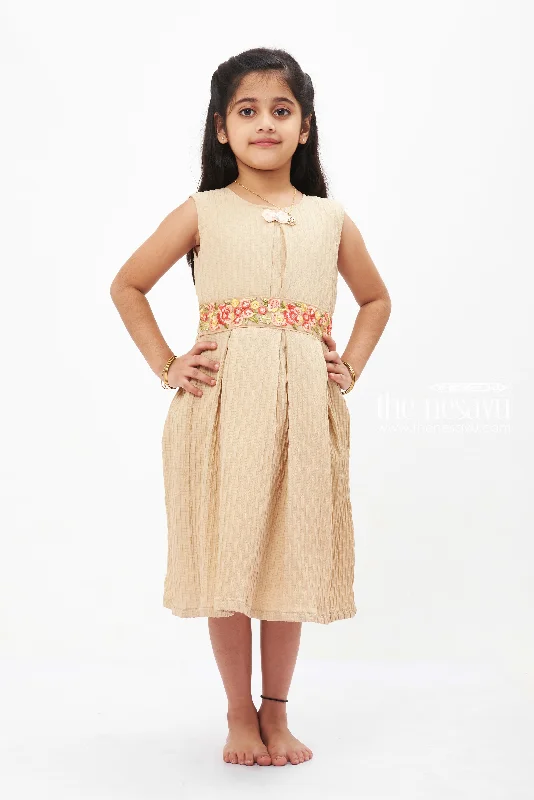 Online Boutiques Beige Beauty Pleated Dress: Timeless Style with Charming Collar for Girls