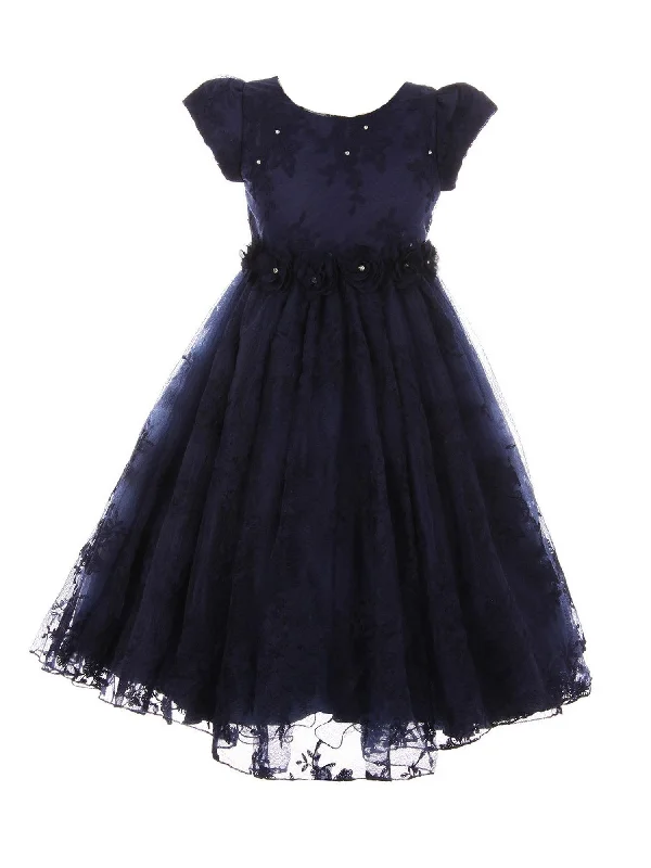 The Latest Fashion Trends Little Girls Navy French Chantilly Lace T-Length Flower Girl Dress 2-6