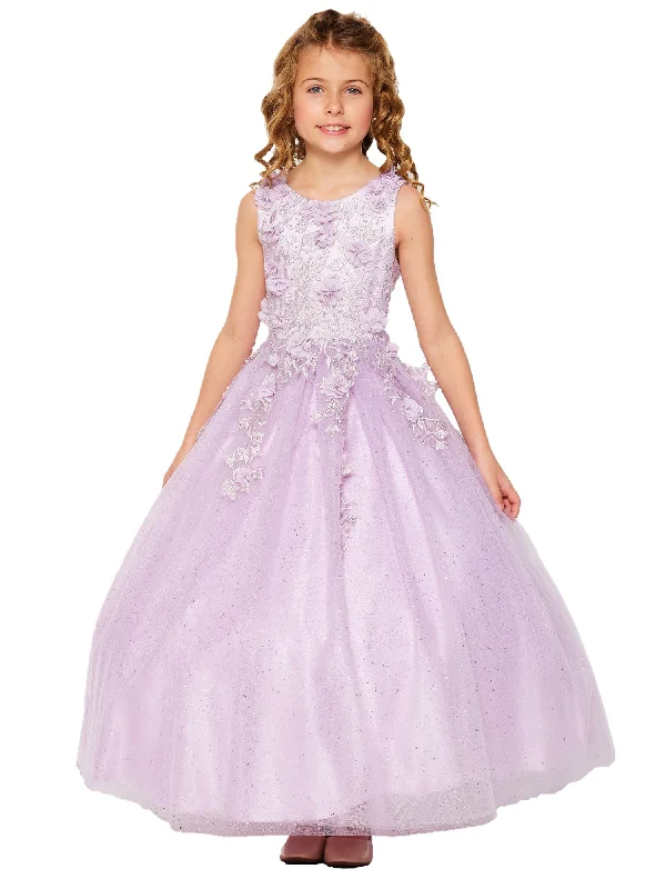 Clearance Sale, All Cheap Little Girls Lilac 3D Flower Rhinestone Tulle Flower Girl Dress 2-6