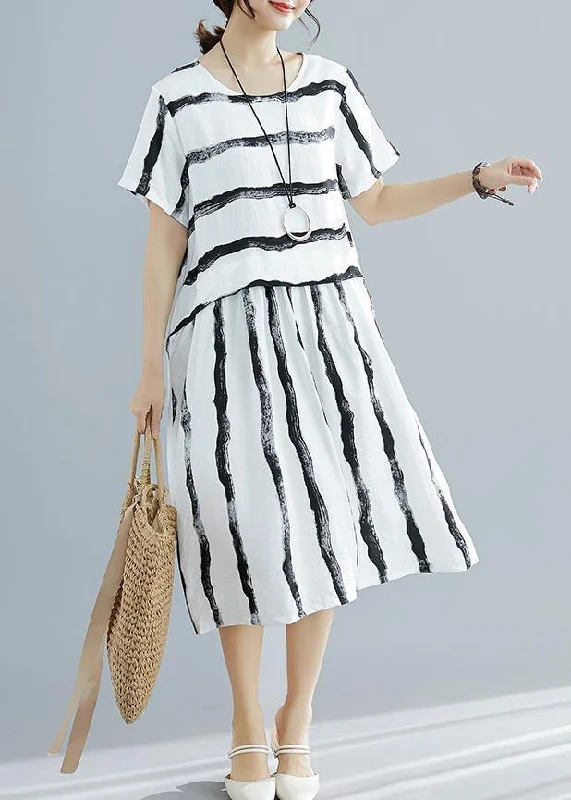 Limited Edition DIY white striped Cotton dress Fitted pattern o neck pockets shift Summer Dresses Limited Edition DIY white striped Cotton dress Fitted pattern o neck pockets shift Summer Dresses