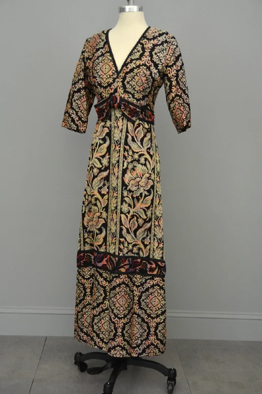 Casual Wear 1970s Floral Tapestry Boho Festival Maxi Dress