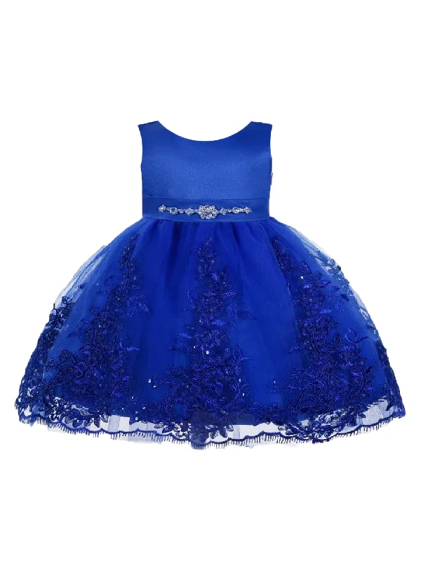 Clothing Sales Little Girls Royal Blue Rhinestone Embellished Sash Flower Girl Dress 2T-4T