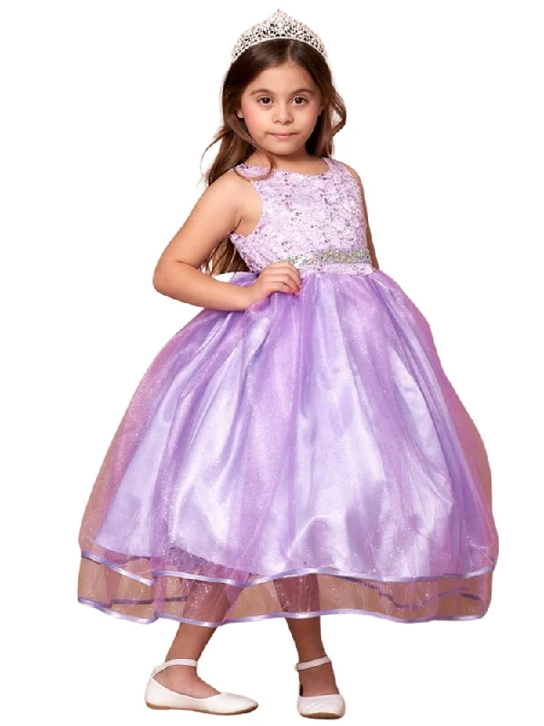 Absurdly Cheap Sale Little Girls Lilac Lace Sequin Belt Glitter Tulle Flower Girl Dress 2-6