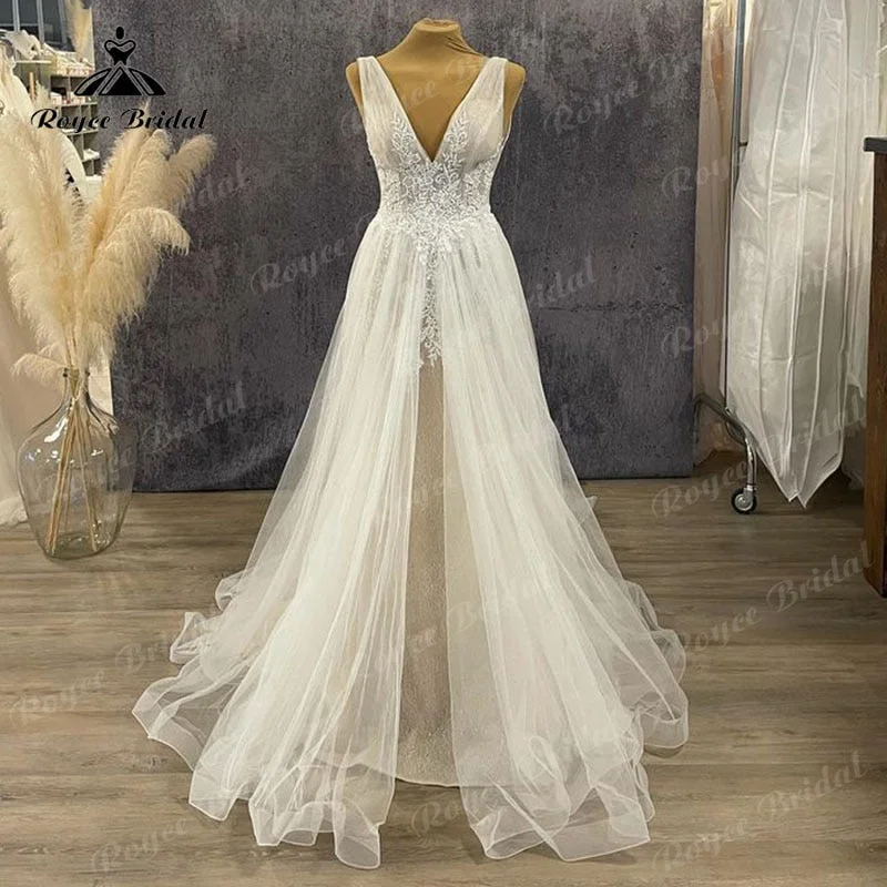 Best Clearance Sales Right Now Roycebridal Vinatge V Neck A Line Boho Lace Appliques Wedding Dress Backless 2025 Vestidos Robe Civil Tulle Robe De Mariée Elegant Beach