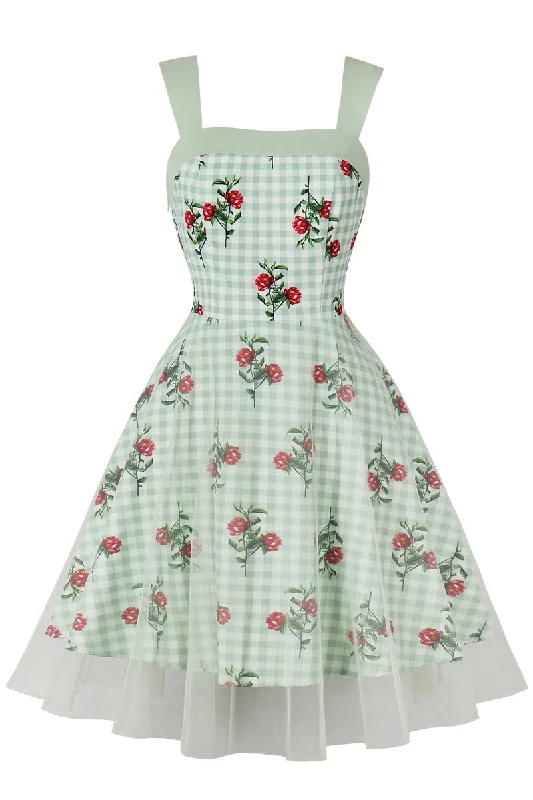 Signature Style Essentials Green Plaid Swing Dress with Floral Prints