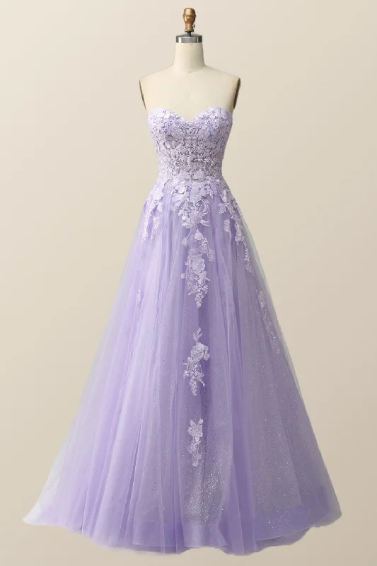 Modern Women’s Wardrobe Essentials Strapless Lavender and White Floral Embroidered Formal Dress