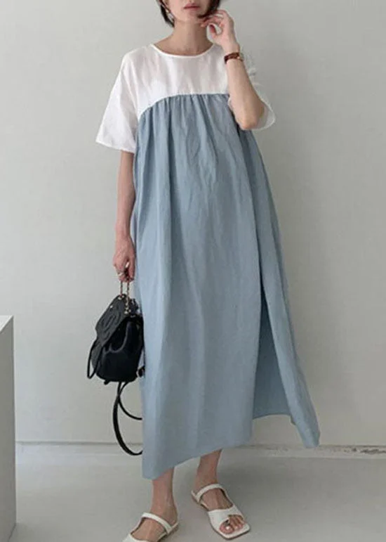Special Offers You Can't Miss Blue Robe Dresses Cinched wrinkled Short Sleeve