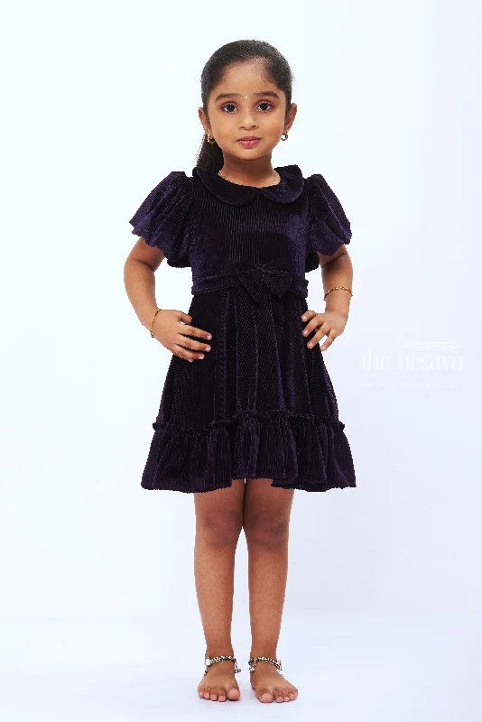 Exclusive Online Sale Regal Purple Velvet Party Frock for Girls Luxurious Casual Wear