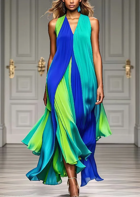 Women's Fashionable Clothing Sets Modern Colorblock V Neck Patchwork Exra Large Hem Chiffon Beach Dress Summer Women's Fashionable Clothing Sets Modern Colorblock V Neck Patchwork Exra Large Hem Chiffon Beach Dress Summer