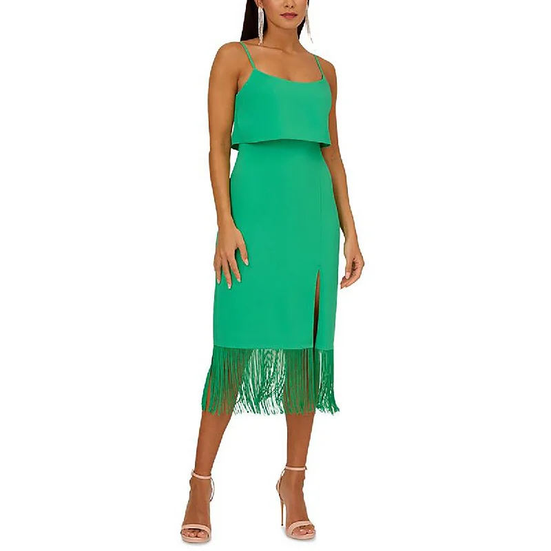 Trend Alert Adrianna Papell Womens Crepe Fringe Midi Dress