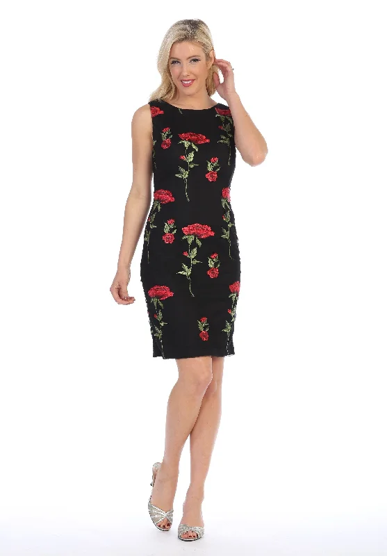 Modern Women’s Fashion with Vintage Touches Floral Embroidered Short Sleeveless Dress by Celavie 6336