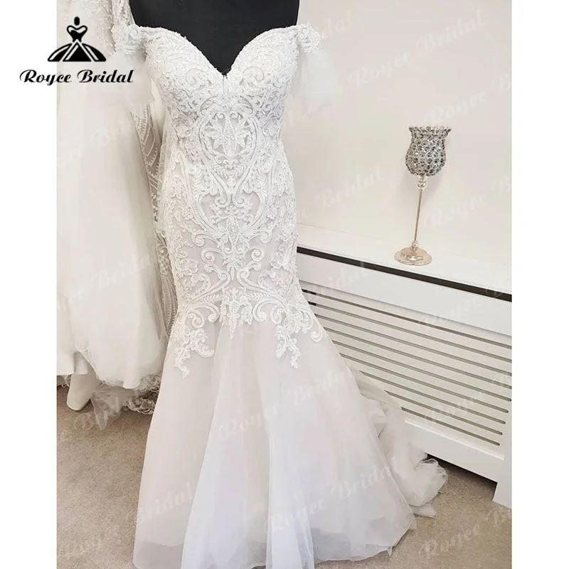 Women’s Evening Wear for Special Occasions Roycebridal Off the Shoulder V Neck Mermaid/Trumpet Wedding Dress Lace Appliques 2025 Luxury Wedding Gowns for Women Bridal vestito da sposa