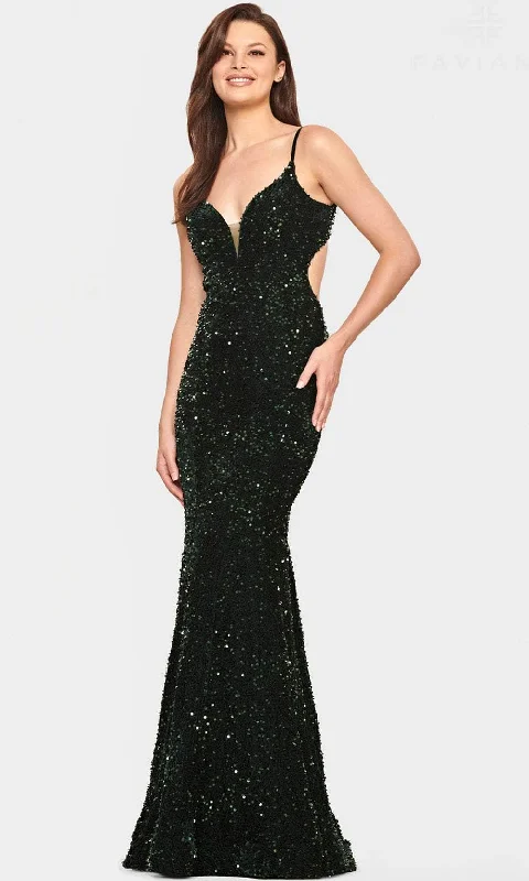 Trendy Online Boutiques Faviana S10817 - V-Neck Cutout Sequin Evening Gown